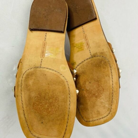 Vince Camuto Neverna Studded Slide Sandals Womens 6.5 M Brown Leather Slip-On Ve - Picture 8 of 9